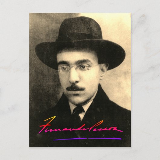 Portrait und Unterschrift von Fernando Pessoa Postkarte (Vorderseite)