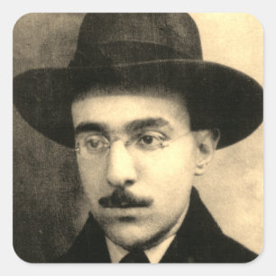 Portrait und Unterschrift von Fernando Pessoa Quadratischer Aufkleber
