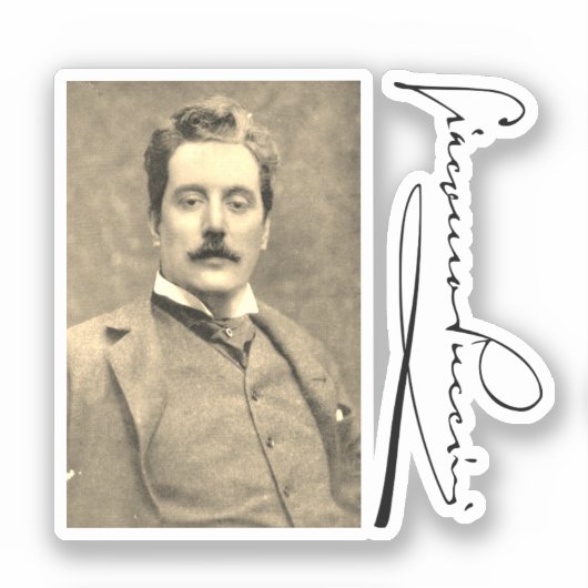 Portrait und Unterschrift von Giacomo Puccini Aufkleber (Vorderseite)