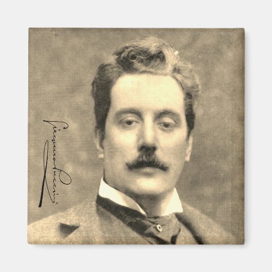 Portrait und Unterschrift von Giacomo Puccini Magnet (Vorne)