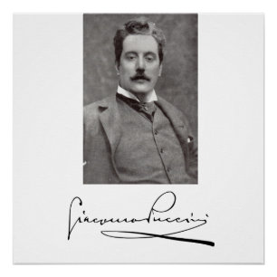 Portrait und Unterschrift von Giacomo Puccini Poster