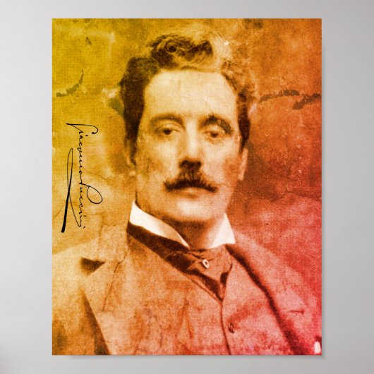 Portrait und Unterschrift von Giacomo Puccini Poster (Vorne)