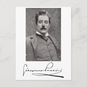 Portrait und Unterschrift von Giacomo Puccini Postkarte