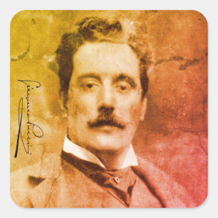 Portrait und Unterschrift von Giacomo Puccini Quadratischer Aufkleber