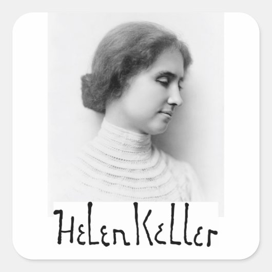Portrait und Unterschrift von Hellen Keller Quadratischer Aufkleber (Vorderseite)
