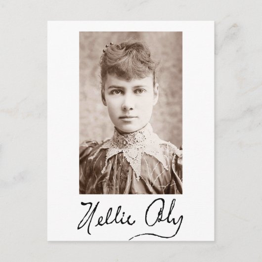 Portrait und Unterschrift von Nellie Bly Postkarte (Vorderseite)
