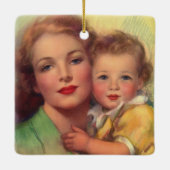 Portrait Vintager Mutter- und Kinderfamilie Keramikornament (Rückseite)