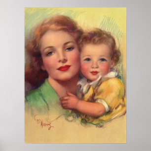 Portrait Vintager Mutter- und Kinderfamilie Poster