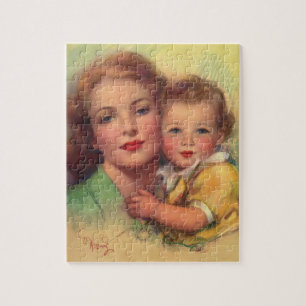 Portrait Vintager Mutter- und Kinderfamilie Puzzle