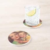 Portrait Vintager Mutter- und Kinderfamilie Sandstein Untersetzer (Seite)