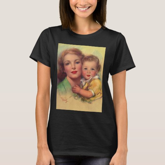 Portrait Vintager Mutter- und Kinderfamilie T-Shirt (Vorderseite)