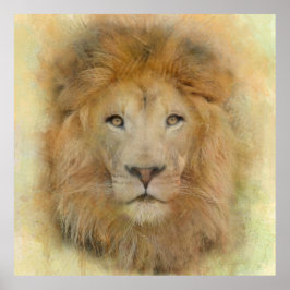 Portrait von African Lion Wildlife Watercolor Poster