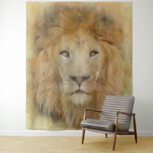 Portrait von African Lion Wildlife Watercolor Wandteppich
