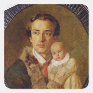 Portrait von Alexander Herzen mit seinem Sohn, 184 Quadratischer Aufkleber