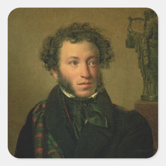 Portrait von Alexander Puschkin, 1827 Quadratischer Aufkleber (Vorderseite)