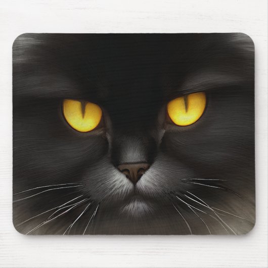 Portrait von Angry Fluffy Black Persian Cat Face Mousepad (Vorne)
