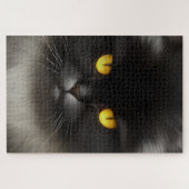 Portrait von Angry Fluffy Black Persian Cat Face Puzzle (Horizontal)