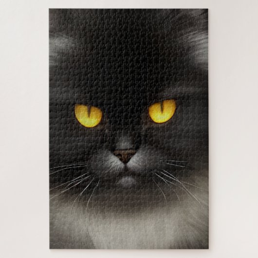 Portrait von Angry Fluffy Black Persian Cat Face Puzzle (Vertikal)