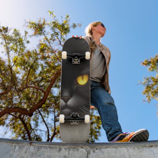 Portrait von Angry Fluffy Black Persian Cat Face Skateboard (Außenbereich 1)