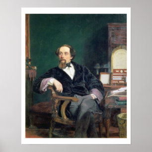 Portrait von Charles Dickens (Öl auf Leinwand) Poster