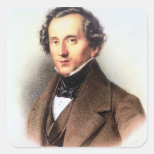 Portrait von Felix Mendelssohn (1809-47) (litho) Quadratischer Aufkleber