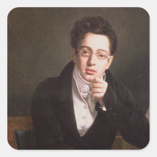 Portrait von Franz Schubert , österreichischer Kom Quadratischer Aufkleber (Vorderseite)