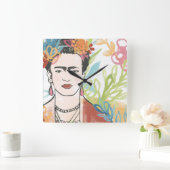 Portrait von Frida Kahlo Quadratische Wanduhr (Zuhause)