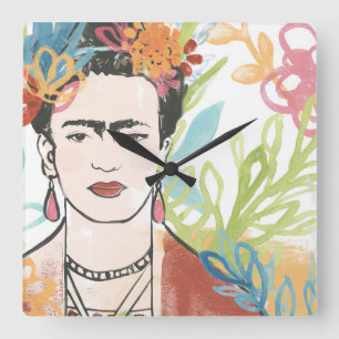 Portrait von Frida Kahlo Quadratische Wanduhr
