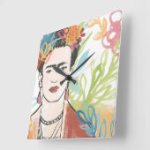 Portrait von Frida Kahlo Quadratische Wanduhr (Winkel)