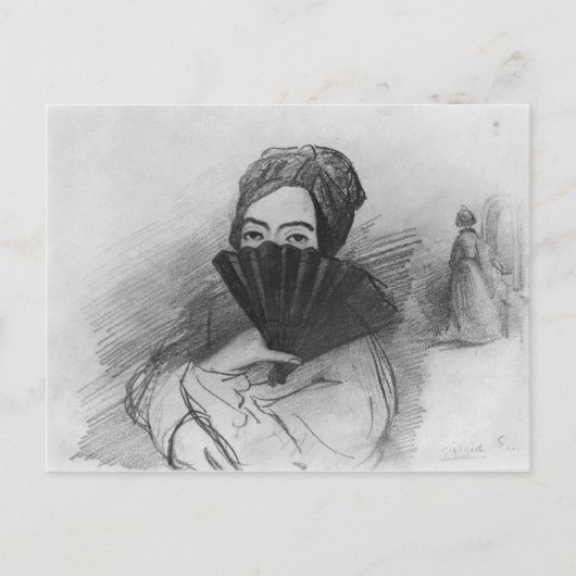 Portrait von George Sand hinter ihrem Fan Postkarte (Vorderseite)