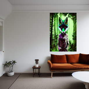 Portrait von grünen Fuchs in grünen Kleidern   Art Poster