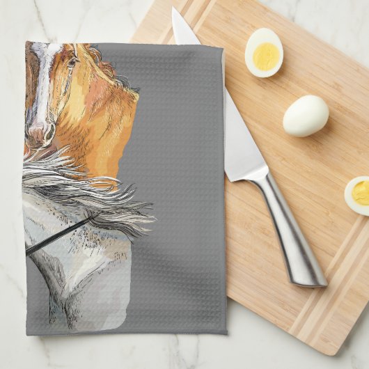 Portrait von Hand zeichnend Pferden Geschirrtuch (Viertel Falte)