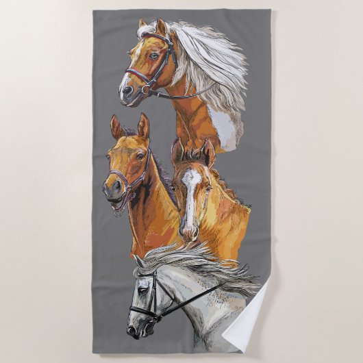 Portrait von Hand zeichnend Pferden Strandtuch (Vorderseite)