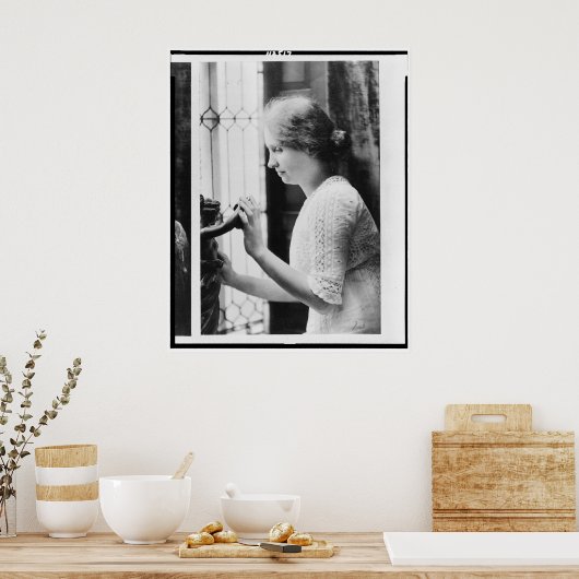 Portrait von Helen Keller Berühren einer Statue Poster (Küche)