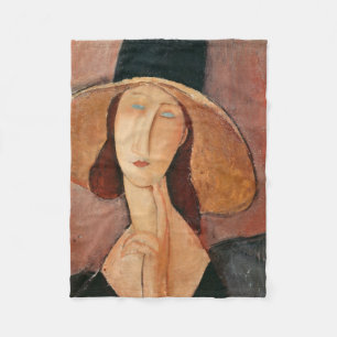 Portrait von Jeanne Hebuterne in einem großen Hut Fleecedecke