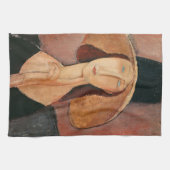 Portrait von Jeanne Hebuterne in einem großen Hut Geschirrtuch (Horizontal)