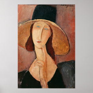 Portrait von Jeanne Hebuterne in einem großen Hut Poster
