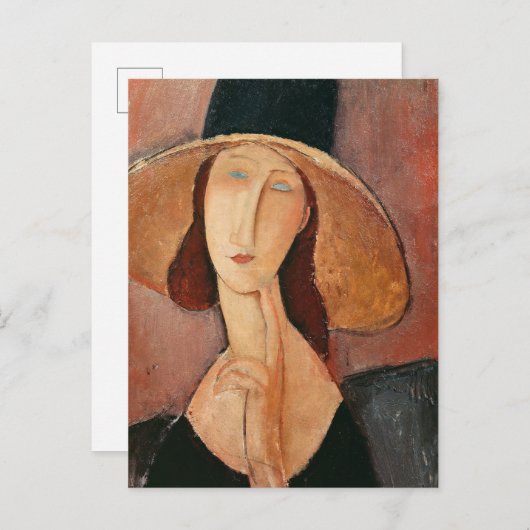 Portrait von Jeanne Hebuterne in einem großen Hut Postkarte (Vorne/Hinten)