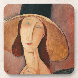 Portrait von Jeanne Hebuterne in einem großen Hut Untersetzer