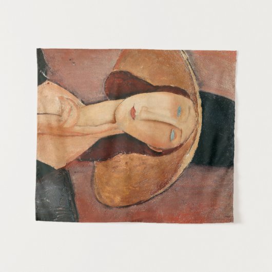 Portrait von Jeanne Hebuterne in einem großen Hut Wandteppich (Vorderseite (Horizontal))