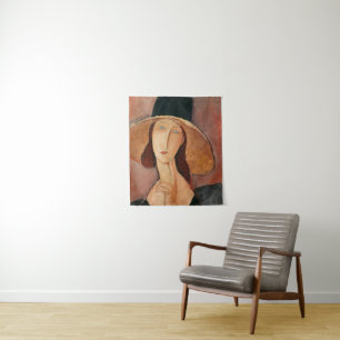 Portrait von Jeanne Hebuterne in einem großen Hut Wandteppich