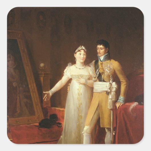 Portrait von Jerome Bonaparte und seiner Ehefrau Quadratischer Aufkleber (Vorderseite)
