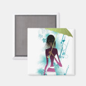 Portrait von jungen Frauen mit Handtasche und Rege Magnet (Vorderseite/Rückseite)