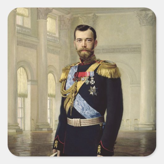 Portrait von Kaiser Nikolaus II., 1900 Quadratischer Aufkleber (Vorderseite)