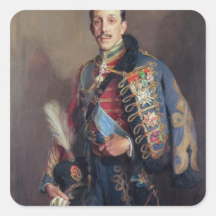 Portrait von König Alfonso XIII von Spanien 1927 Quadratischer Aufkleber