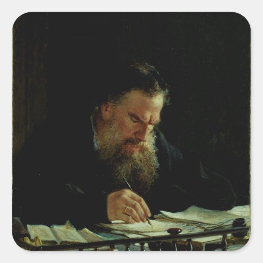 Portrait von Lev Tolstoy Quadratischer Aufkleber (Vorderseite)