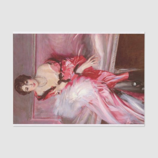 Portrait von Madame Juillard in Rot von Boldini Seidenpapier (Vorderseite)