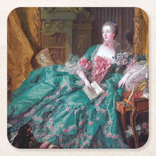 Portrait von Madame Pompadour, Boucher Rechteckiger Pappuntersetzer (Vorderseite)