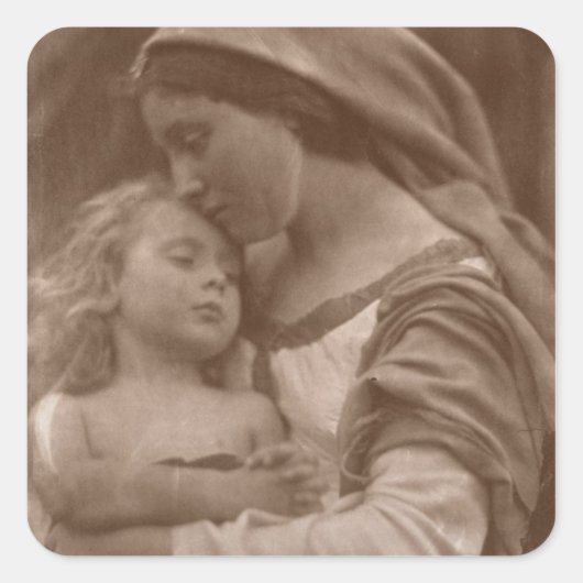 Portrait von Mutter und Kind (sepia Foto) Quadratischer Aufkleber (Vorderseite)