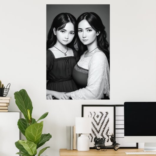 Portrait von Mutter und Tochter | Art der AI Poster (Heimbüro)